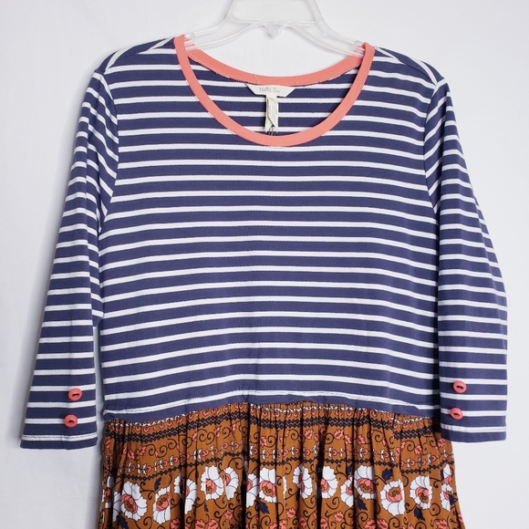 Matilda Jane Winsome Striped Floral Print Blue & Brown Dress Women's Size Large - Picture 3 of 10